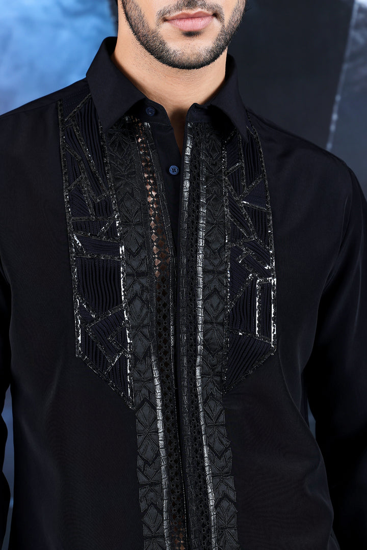 Black Geometric Panel Embellished Shirt