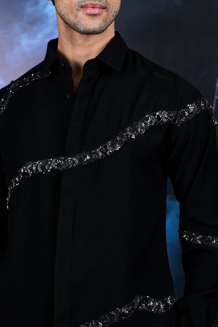 Black Silver Stream Embellished Shirt