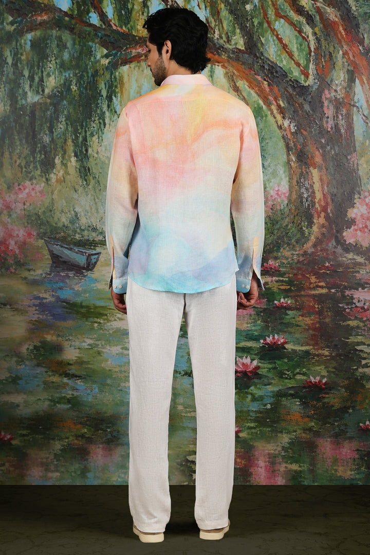 Pastel Ombre Linen Firework Embroidered Shirt