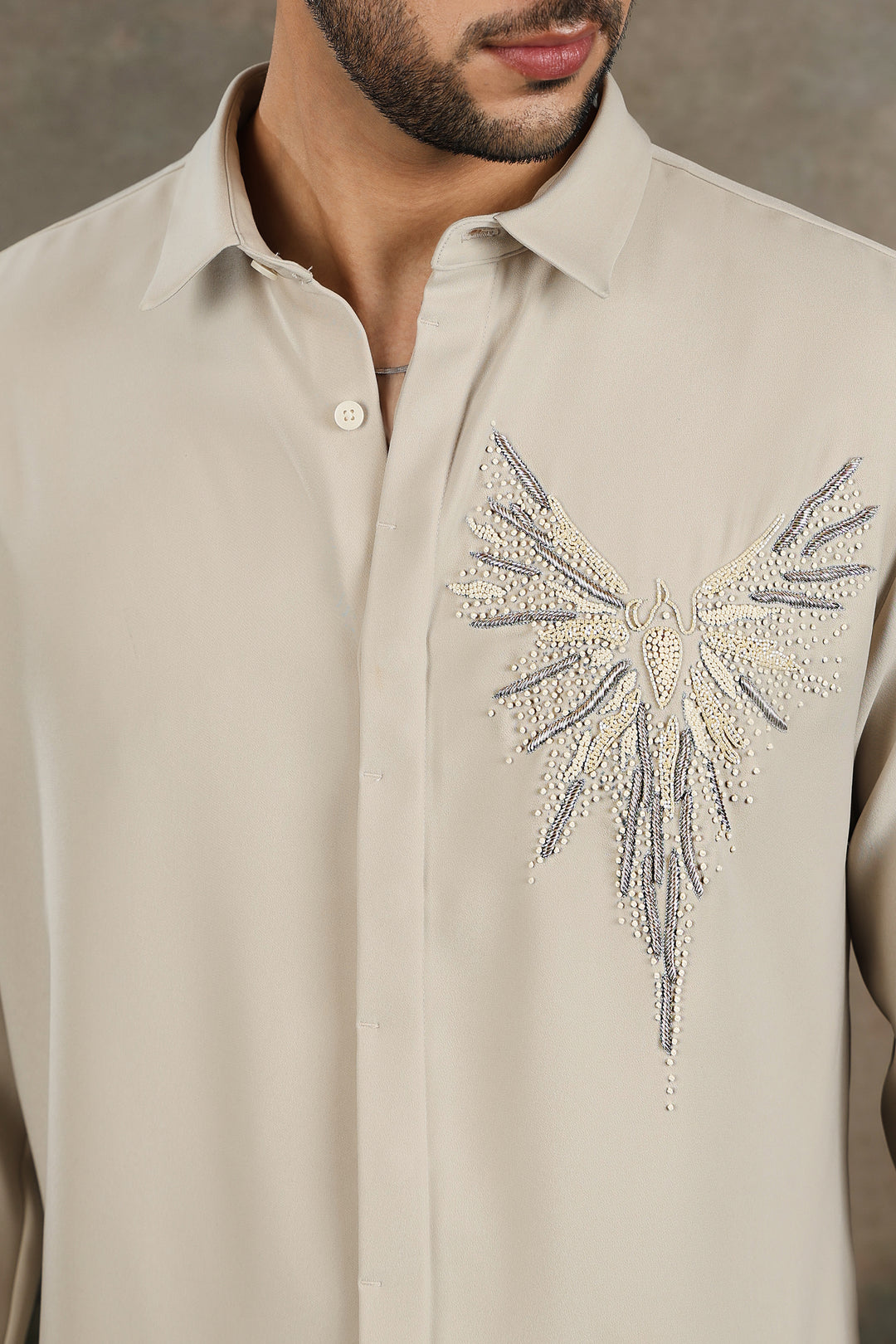 Cream Phoenix Wing Embellished Shirt