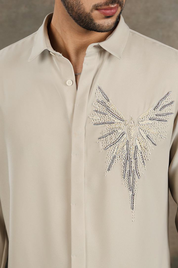 Cream Phoenix Wing Embellished Shirt