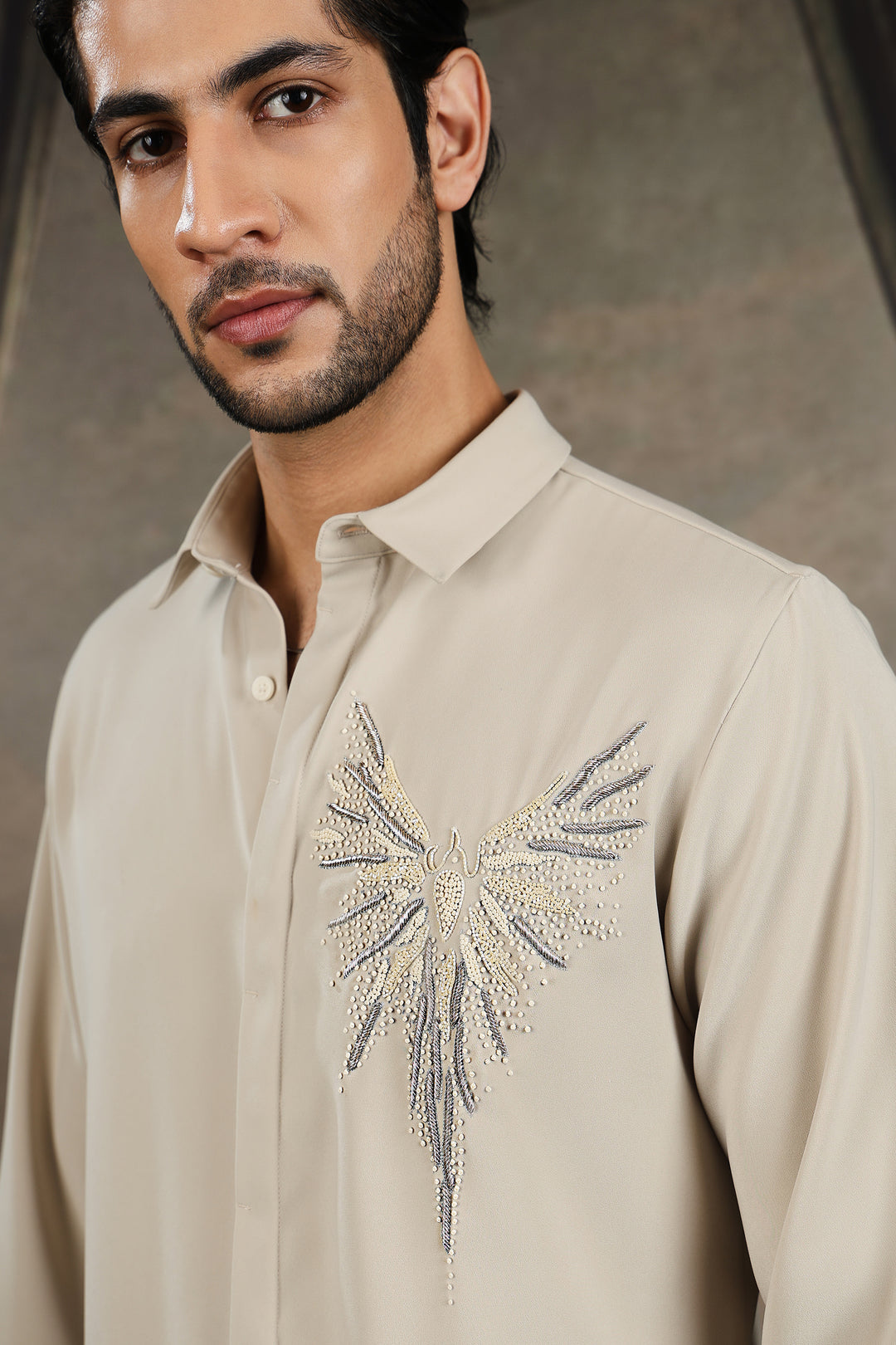 Cream Phoenix Wing Embellished Shirt