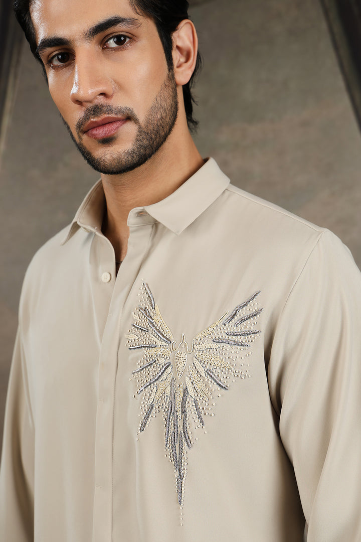 Cream Phoenix Wing Embellished Shirt