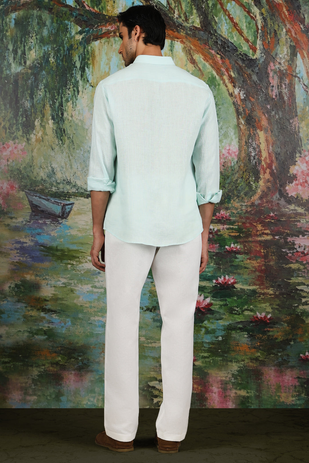 Mint Linen Coral Reef Embroidered Shirt