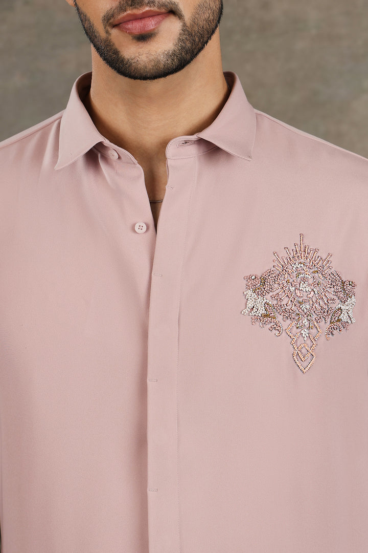Blush Pink Crest Embellished Shirt