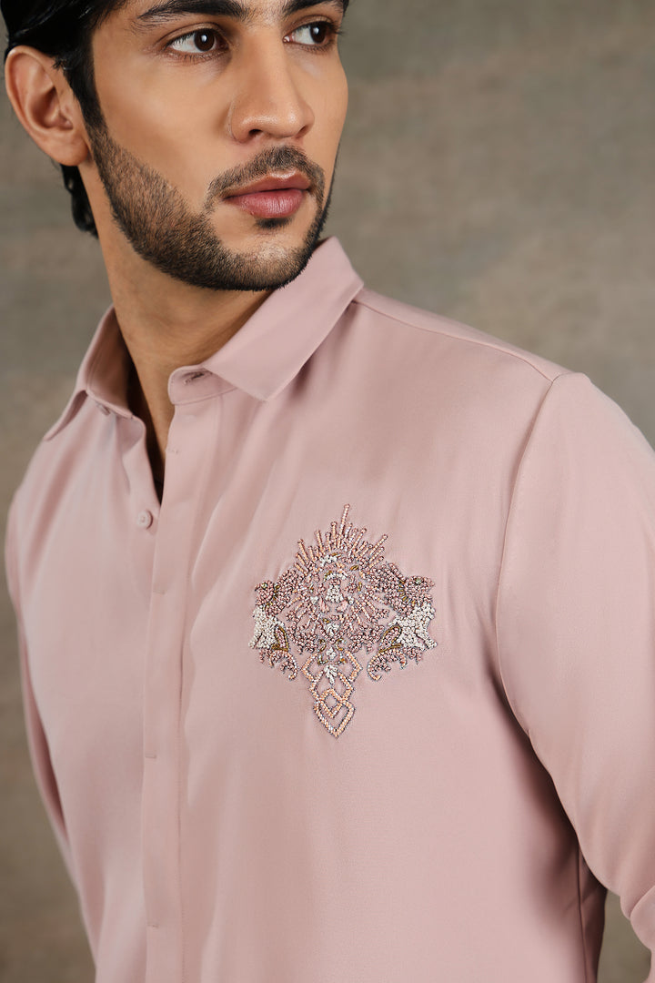 Blush Pink Crest Embellished Shirt
