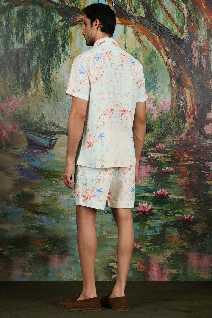 Ivory Mirrored Floral Print Linen Co-ord Set