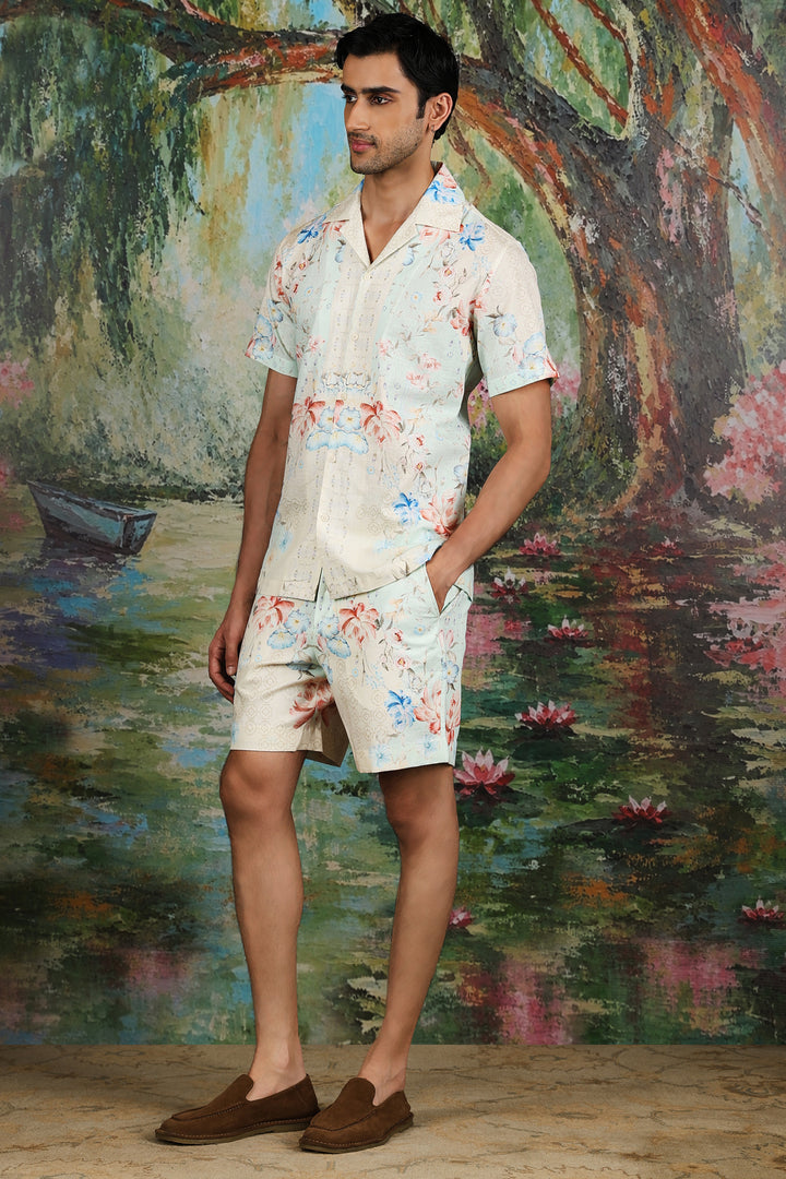 Ivory Mirrored Floral Print Linen Co-ord Set