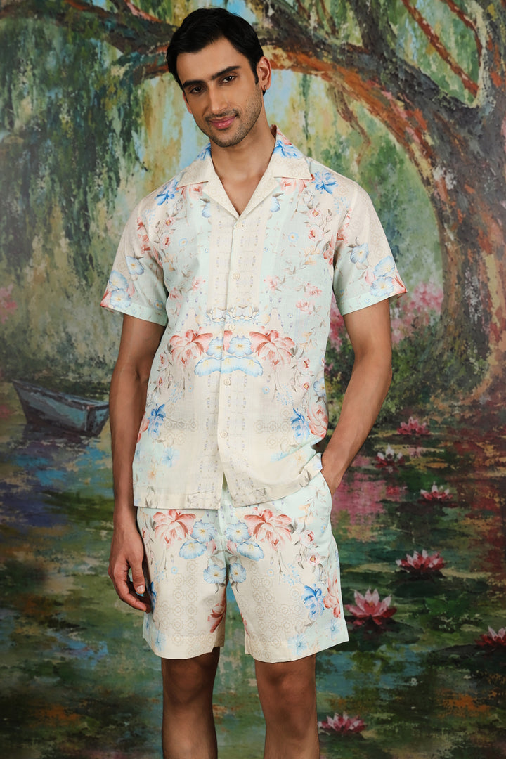 Ivory Mirrored Floral Print Linen Co-ord Set