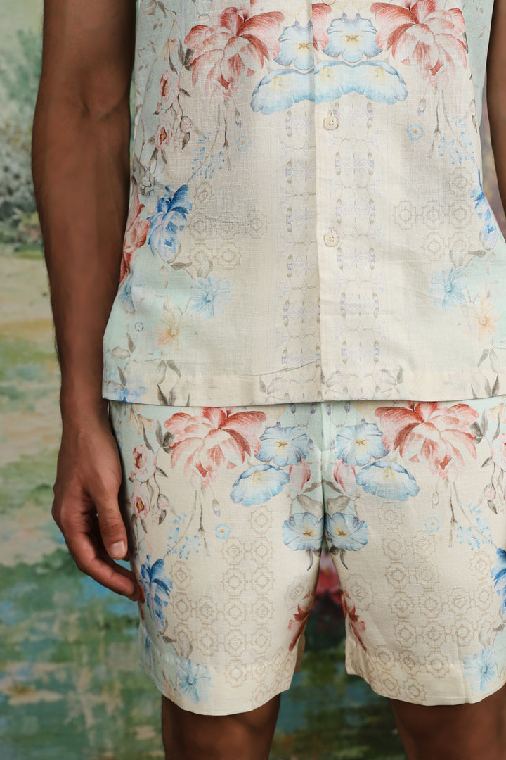 Ivory Mirrored Floral Print Linen Co-ord Set