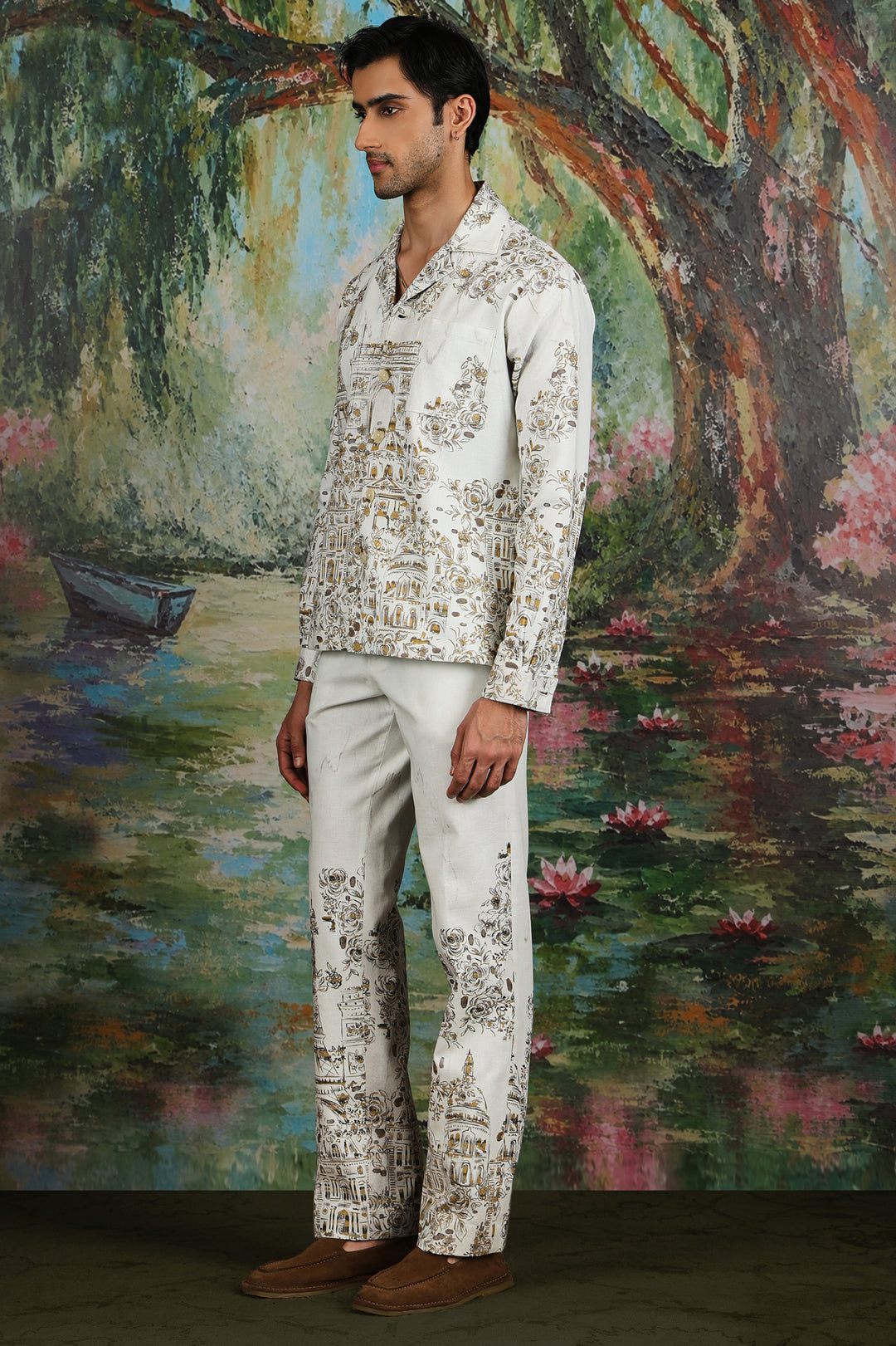 Ivory Parisian Sketch Print Linen Co-ord Set