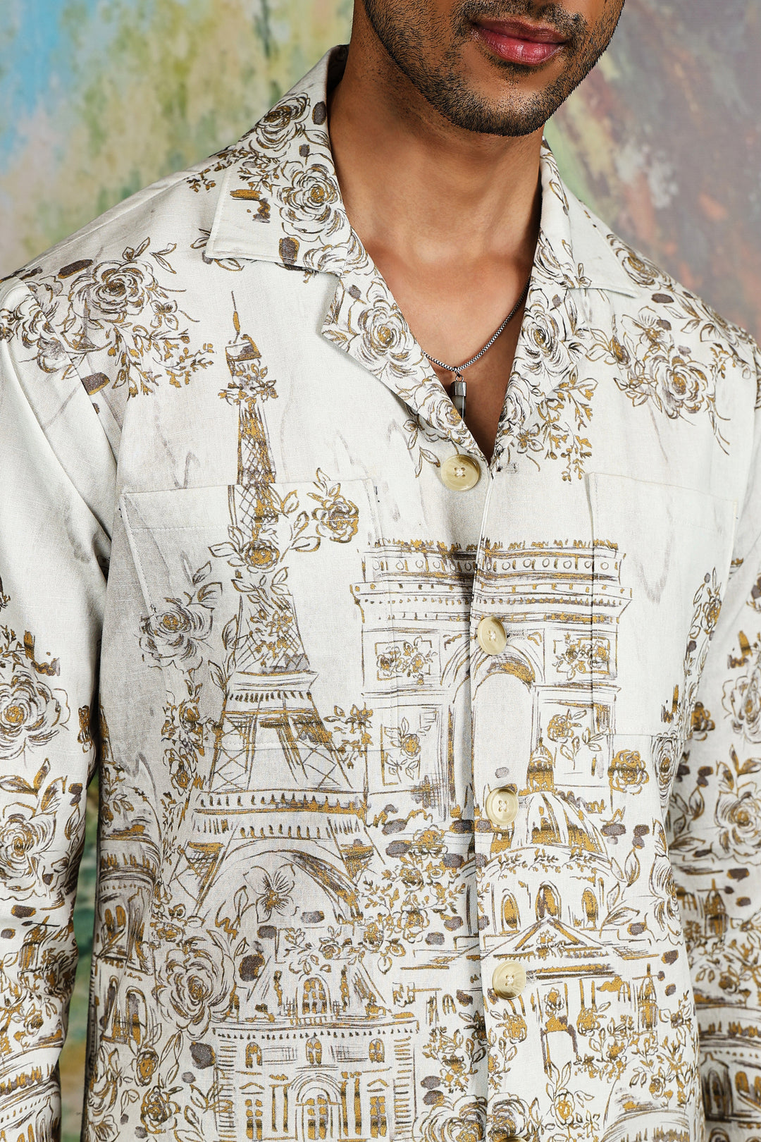 Ivory Parisian Sketch Print Linen Co-ord Set