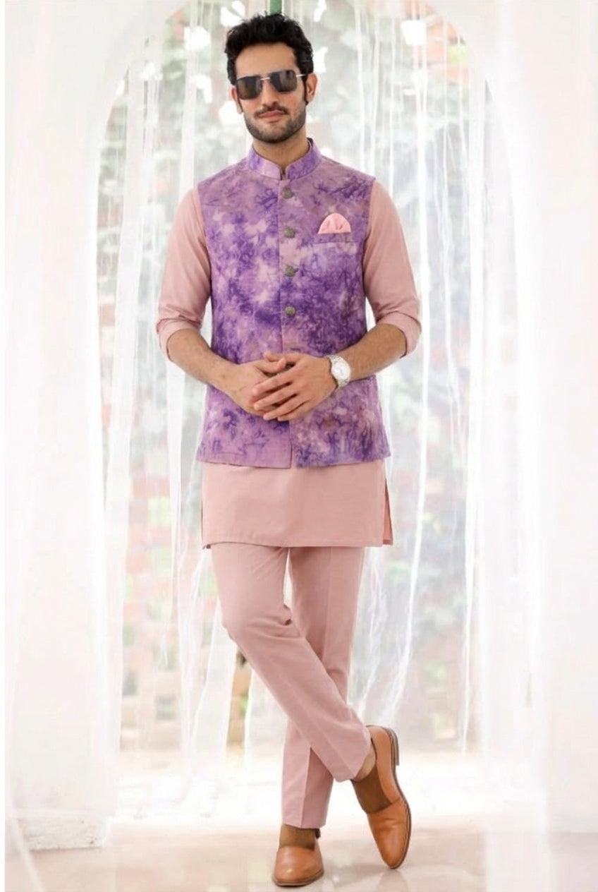 Lavender Tie-Dye Kurta Bundi Set