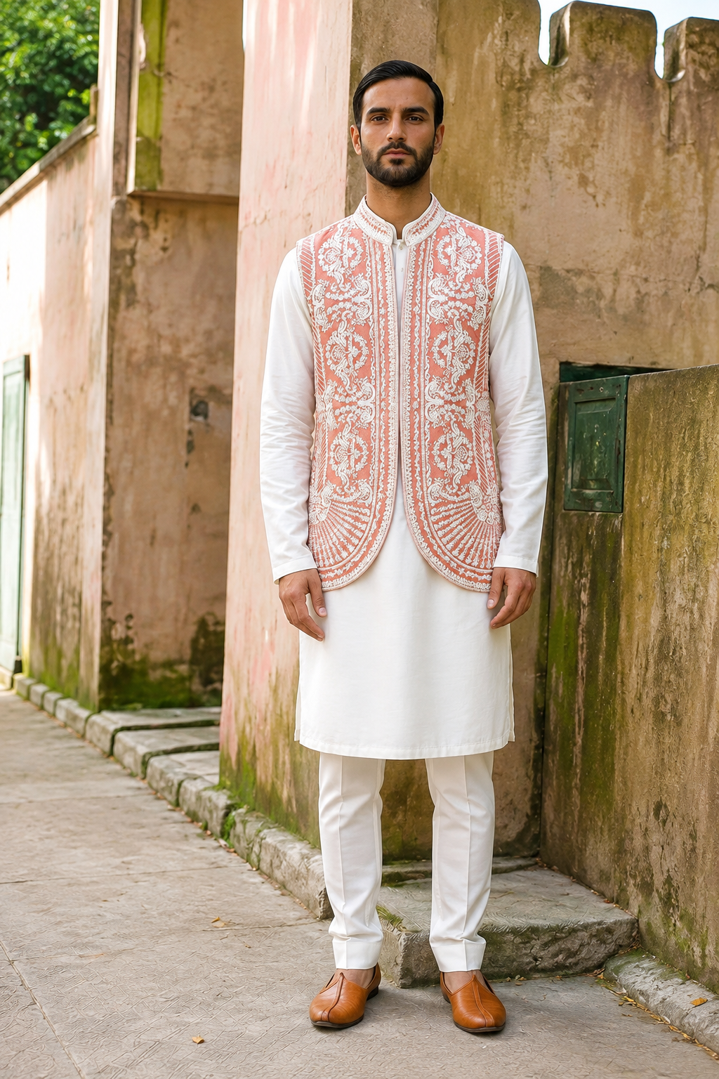 Rose Pink Embroidered Kurta Bundi Set