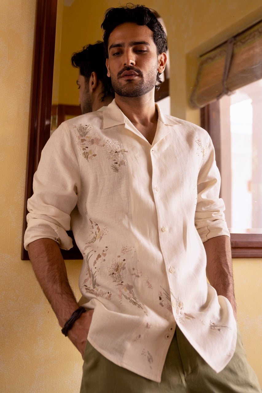 Wildflower Drift Linen Embroidered Shirt
