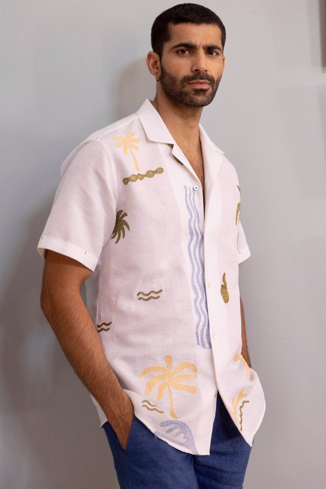 Tropic Whisper Linen Embroidered Shirt