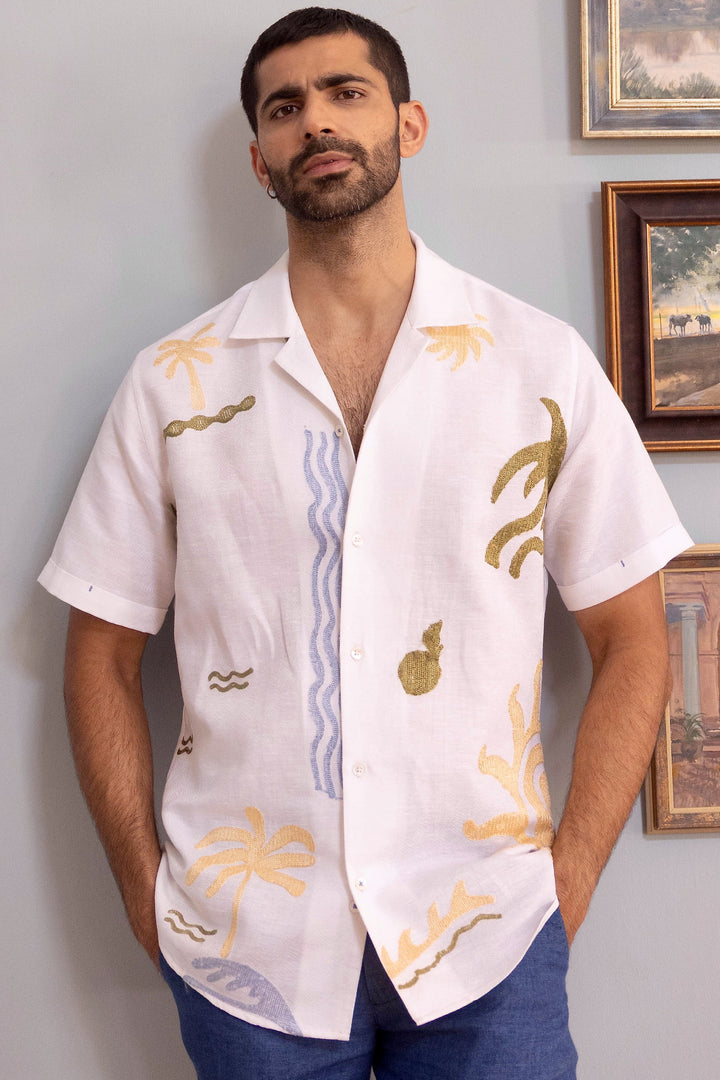 Tropic Whisper Linen Embroidered Shirt