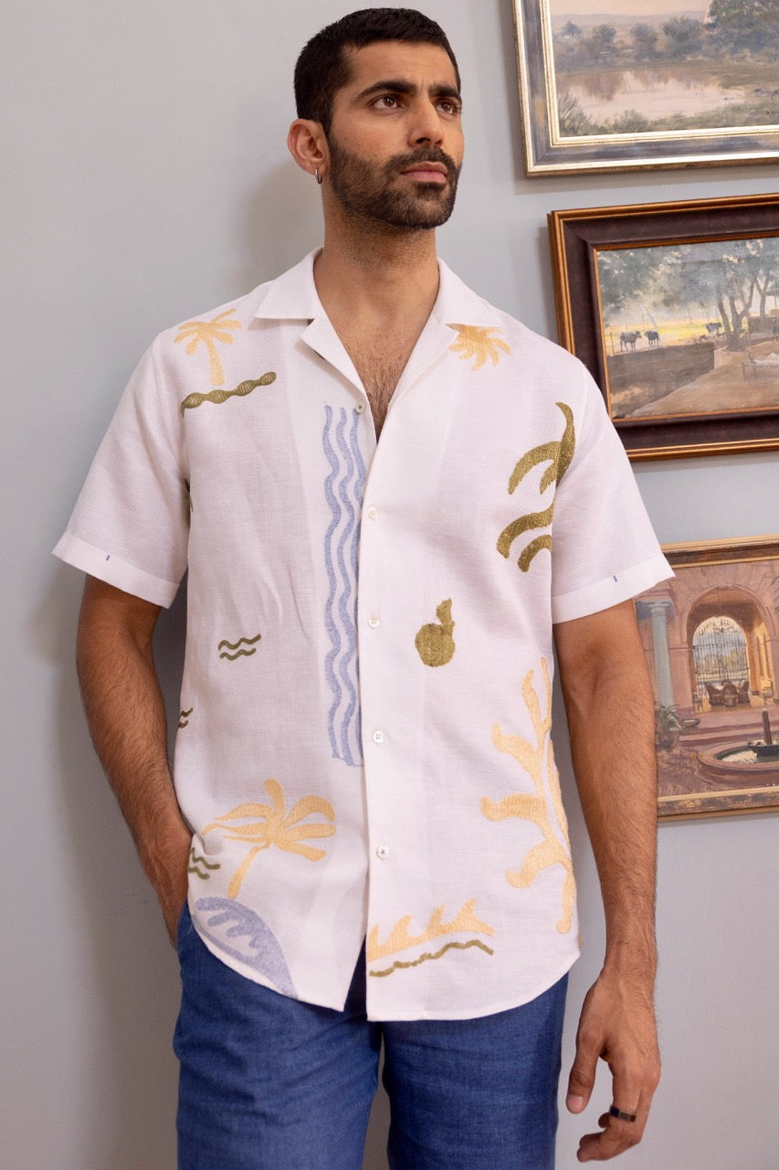 Tropic Whisper Linen Embroidered Shirt