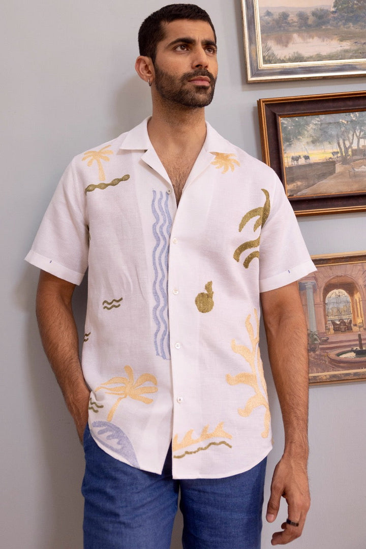 Tropic Whisper Linen Embroidered Shirt
