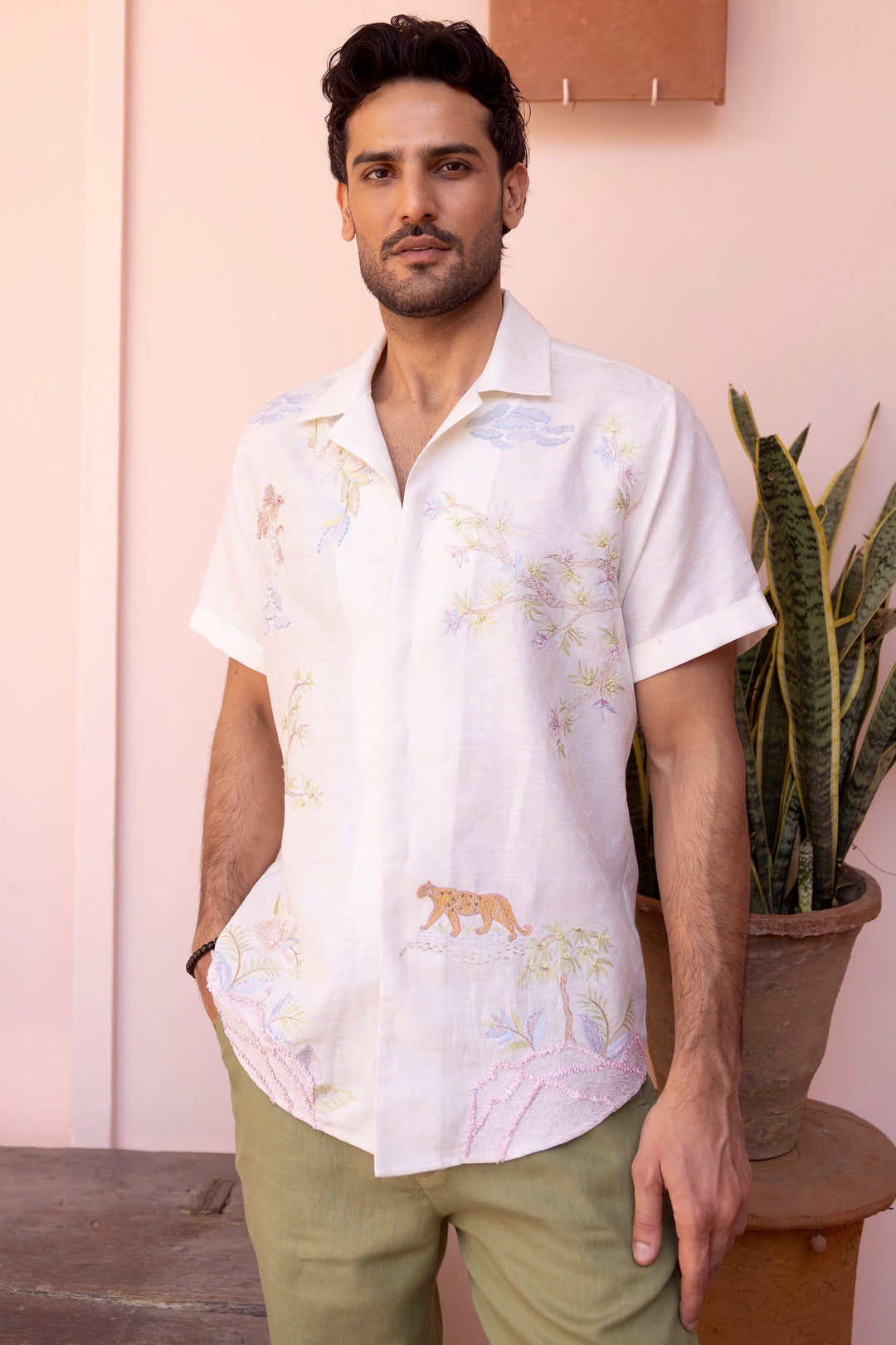 Panthera Bloom Linen Embroidered Shirt
