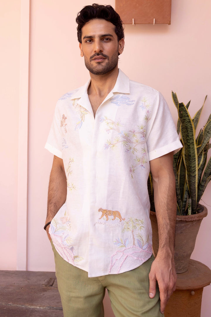 Panthera Bloom Linen Embroidered Shirt
