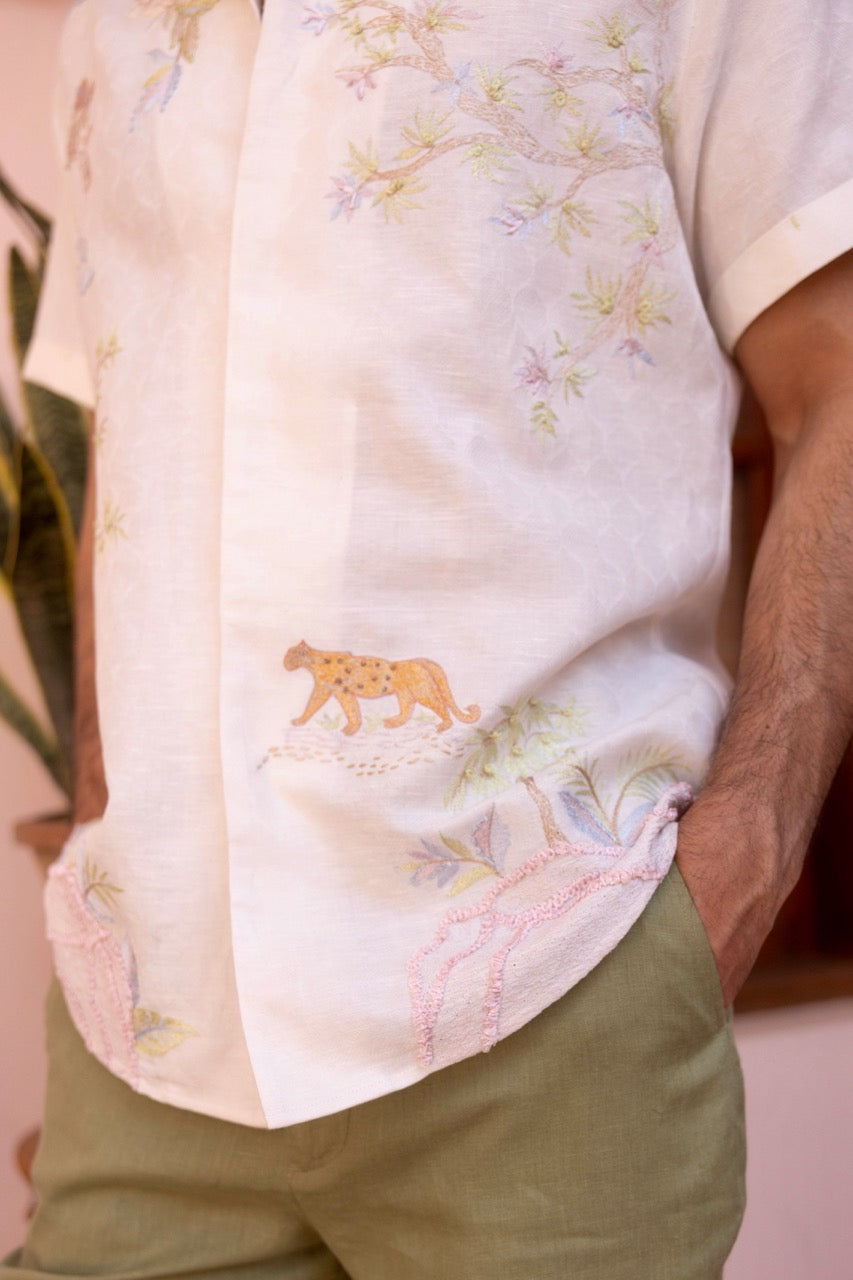 Panthera Bloom Linen Embroidered Shirt