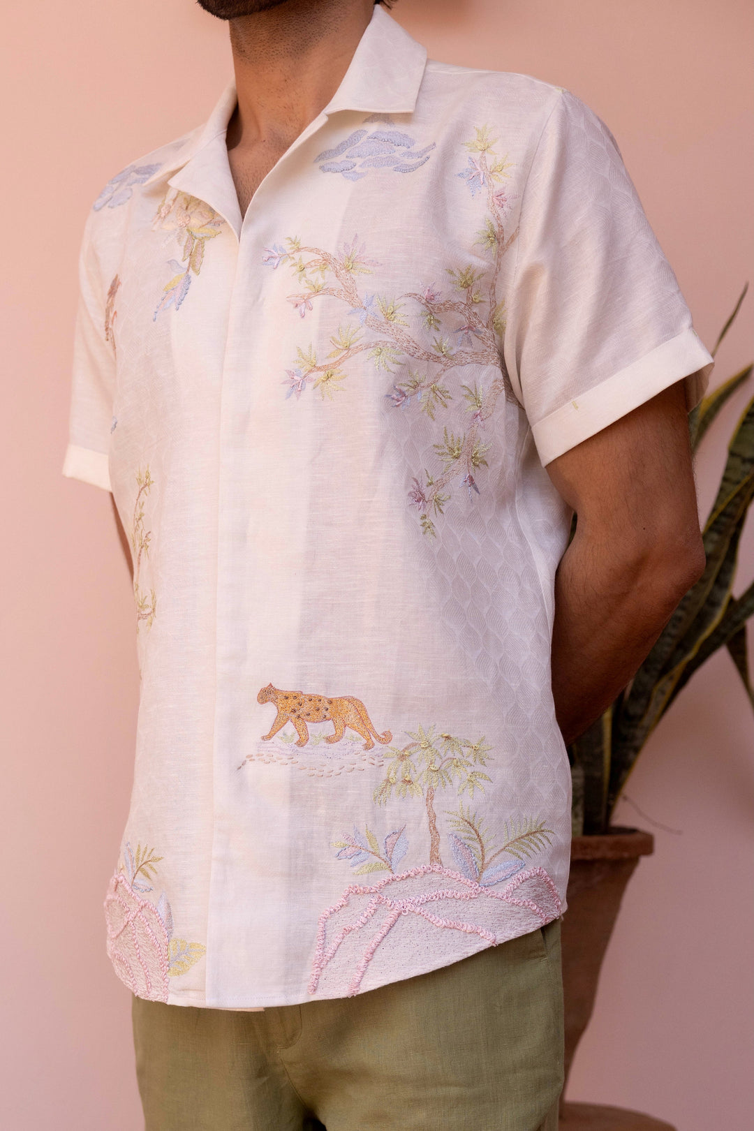 Panthera Bloom Linen Embroidered Shirt