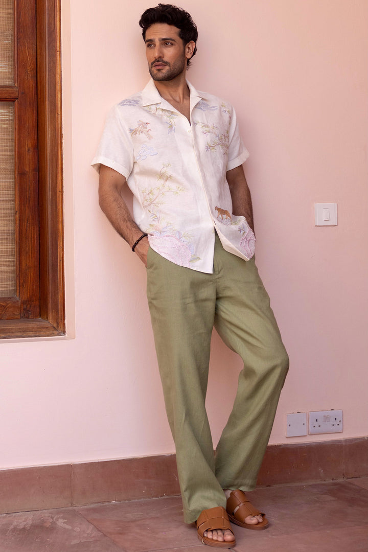 Panthera Bloom Linen Embroidered Shirt