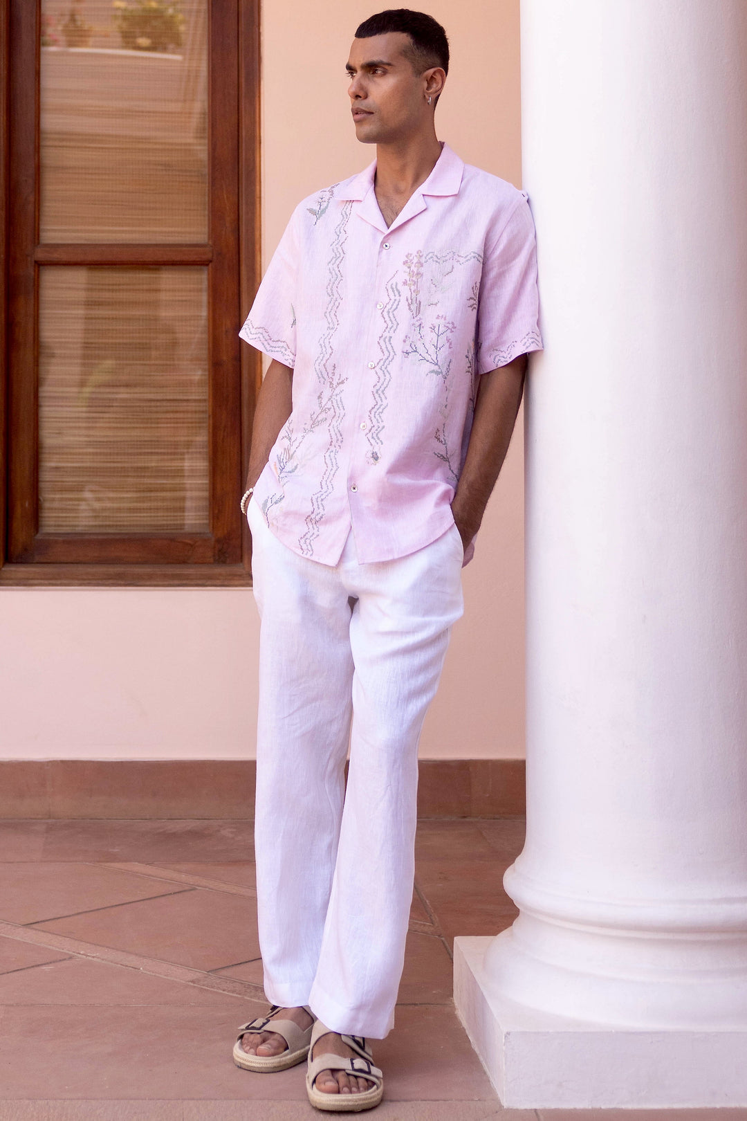 Rose Reverie Linen Embroidered Shirt