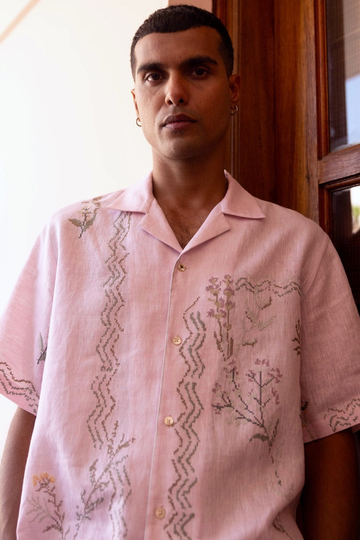 Rose Reverie Linen Embroidered Shirt