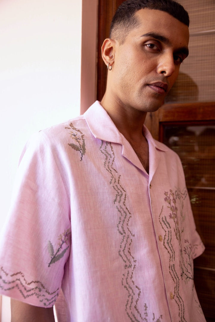 Rose Reverie Linen Embroidered Shirt