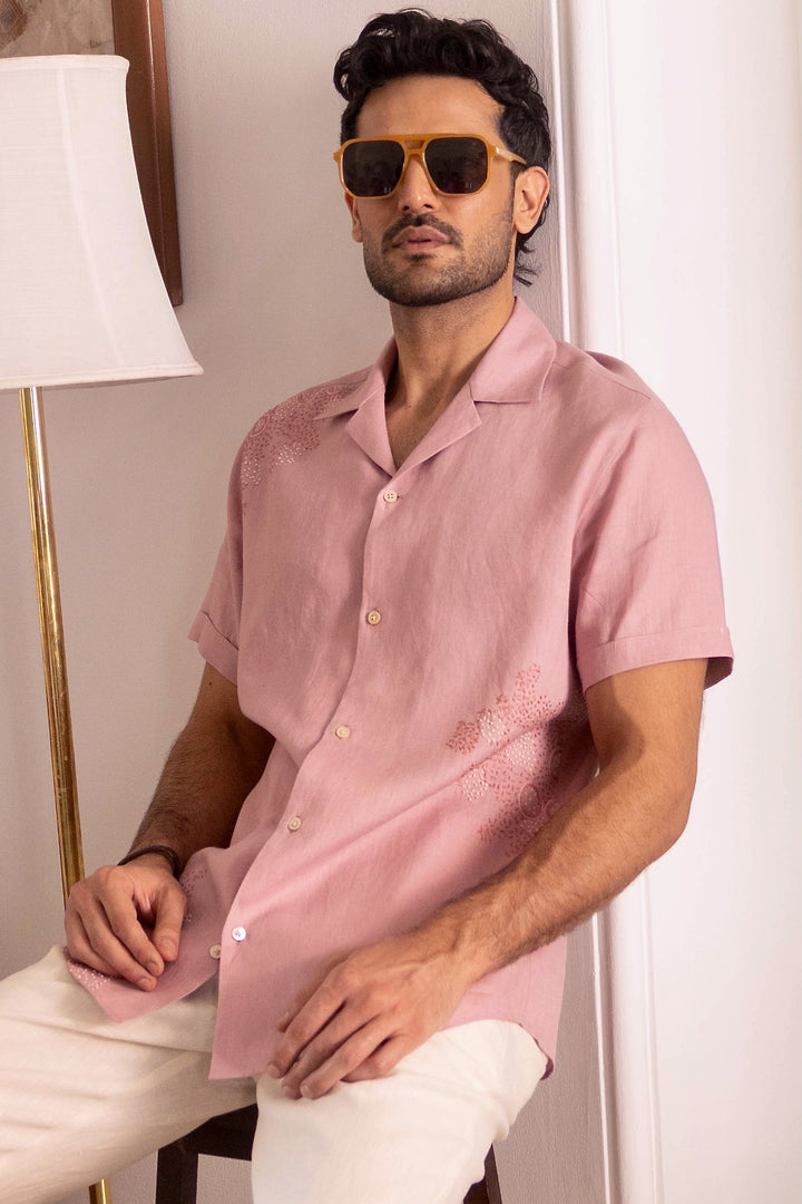 Blush Solstice Linen Embroidered Shirt