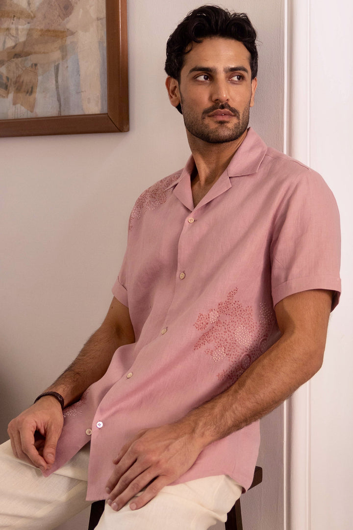 Blush Solstice Linen Embroidered Shirt