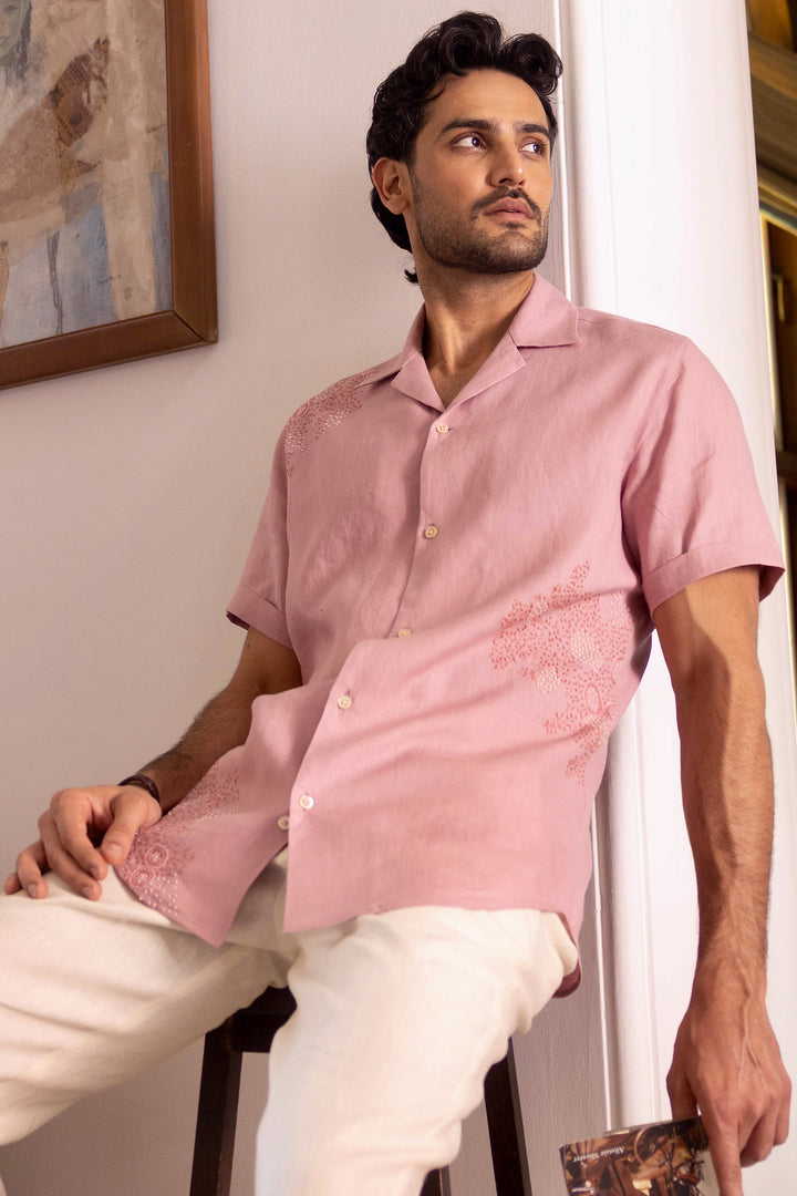 Blush Solstice Linen Embroidered Shirt