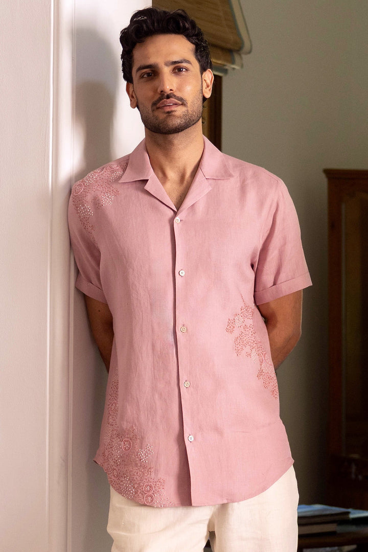 Blush Solstice Linen Embroidered Shirt