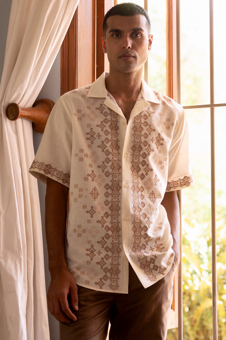 Desert Mosaic Linen Embroidered Shirt
