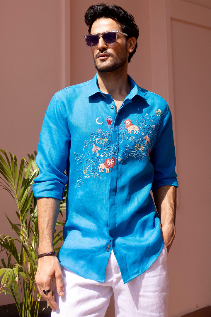 Zodiac Safari Linen Embroidered Shirt