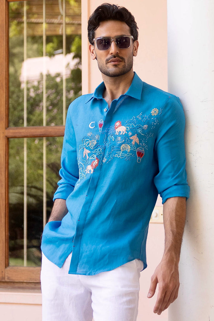 Zodiac Safari Linen Embroidered Shirt