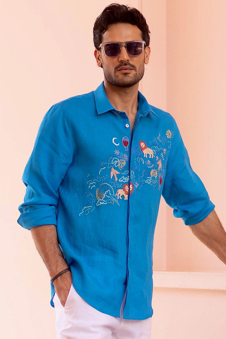 Zodiac Safari Linen Embroidered Shirt