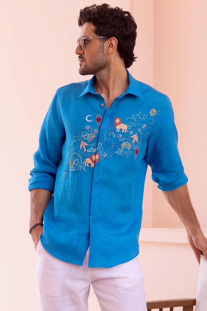 Zodiac Safari Linen Embroidered Shirt