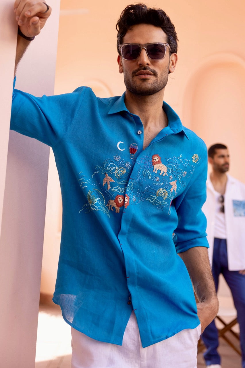 Zodiac Safari Linen Embroidered Shirt