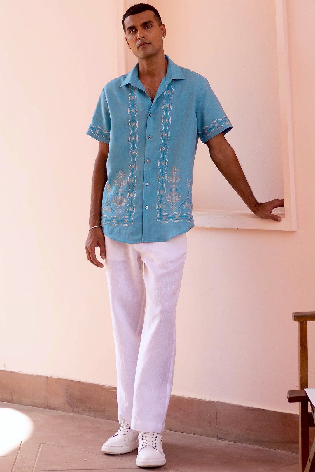 Waveform Echo Linen Embroidered Shirt