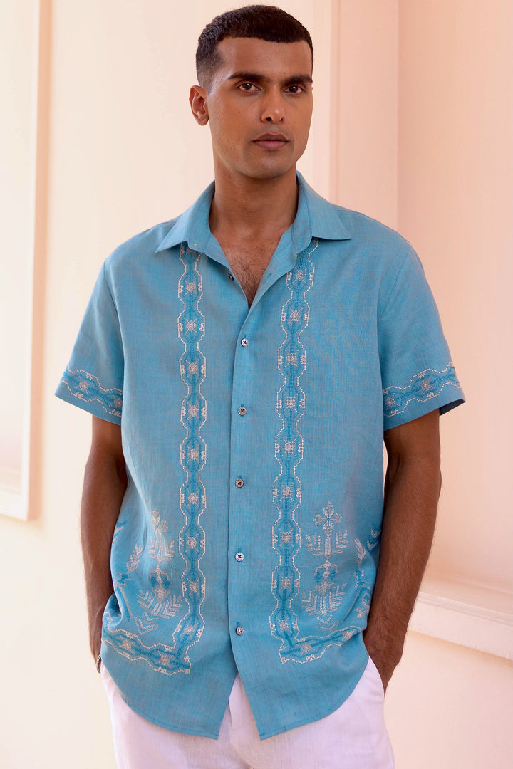 Waveform Echo Linen Embroidered Shirt