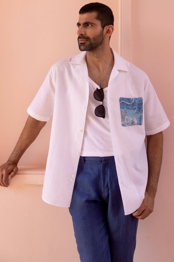 Indigo Nomad Linen Embroidered Shirt
