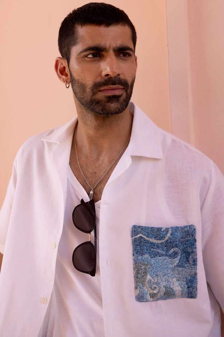 Indigo Nomad Linen Embroidered Shirt