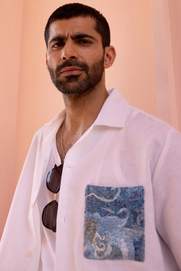 Indigo Nomad Linen Embroidered Shirt