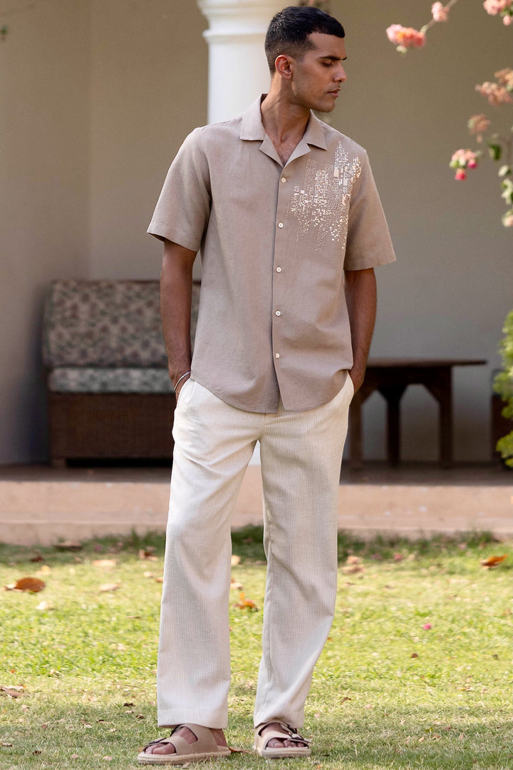 Dune Grid Linen Embroidered Shirt