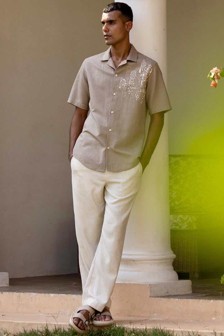 Dune Grid Linen Embroidered Shirt
