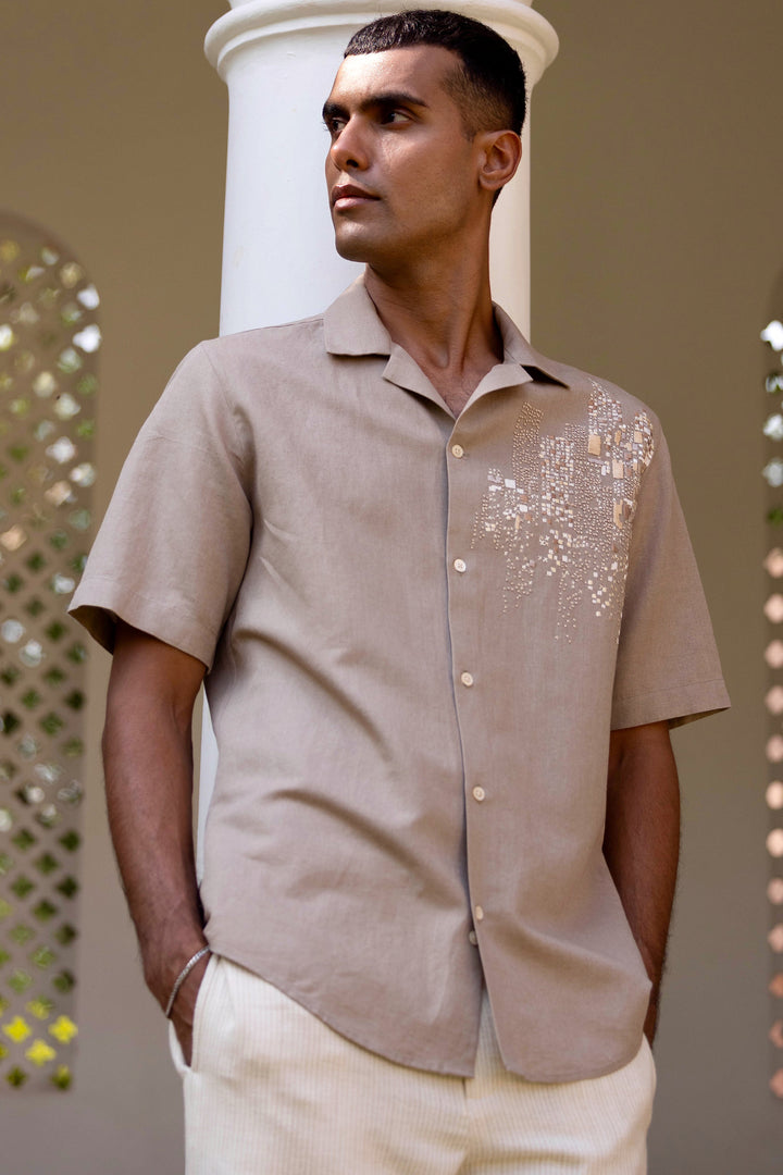 Dune Grid Linen Embroidered Shirt