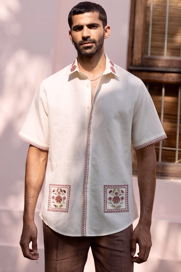 Mughal Courtyard Linen Embroidered Shirt
